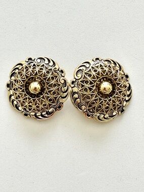 Vintage West Germany Gold Tone Filigree Scarf Clips - Ornate Floral Pair